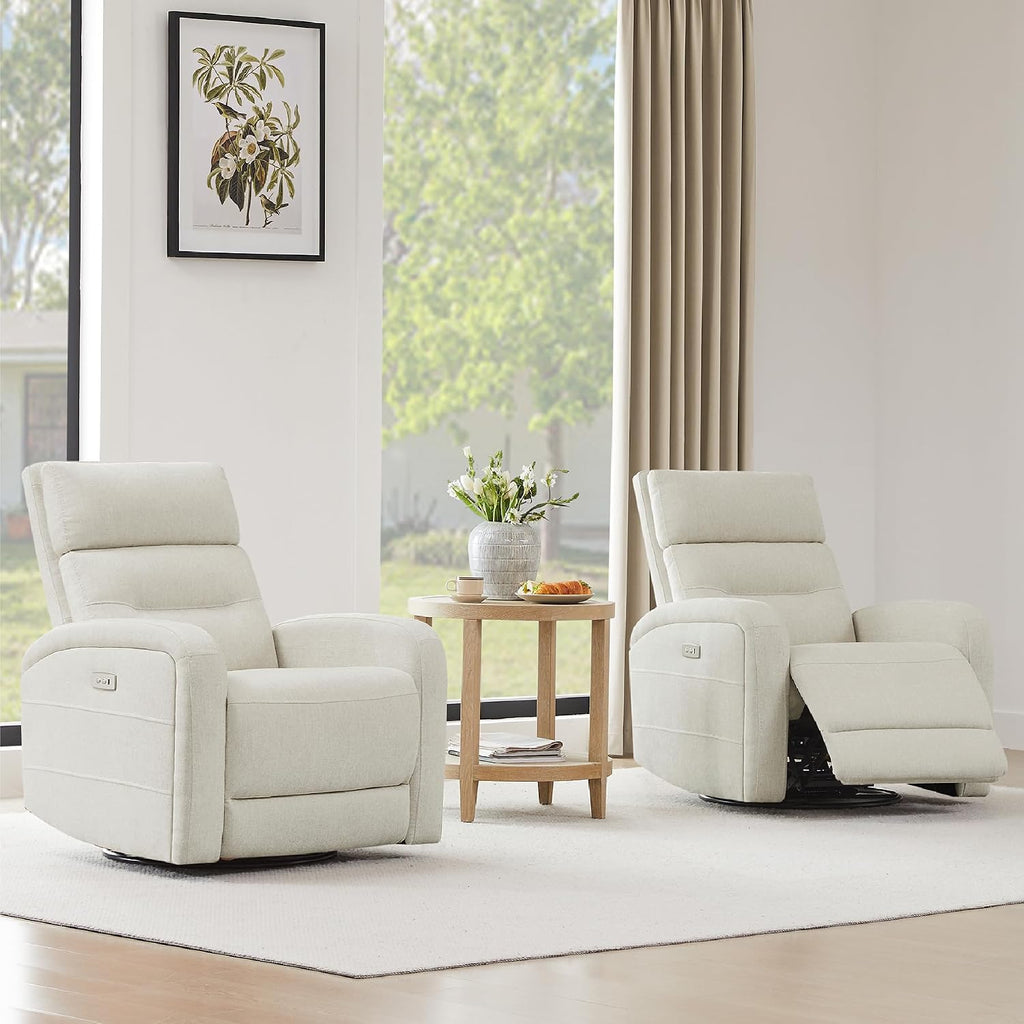 Watson & Whitely Swivel Power Recliner Glider Rocker, Nursery Recliner with Charging Port for Living Room, Fabric in Linen