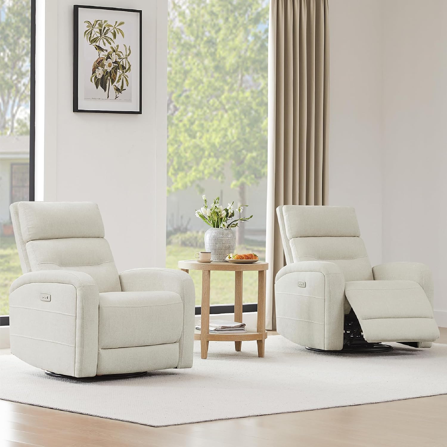 Watson & Whitely Swivel Power Recliner Glider Rocker, Nursery Recliner with Charging Port for Living Room, Fabric in Linen