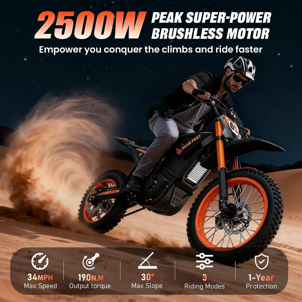 Electric Dirt Bike for Adults Teens, Peak 3000W, 36MPH&60 Miles Electric Motorcycle, 48V 21/23.4AH Removable Battery, Hydraulic Brakes&Full Suspension, 14'/12' Fat Tire, Mountain Off-Road