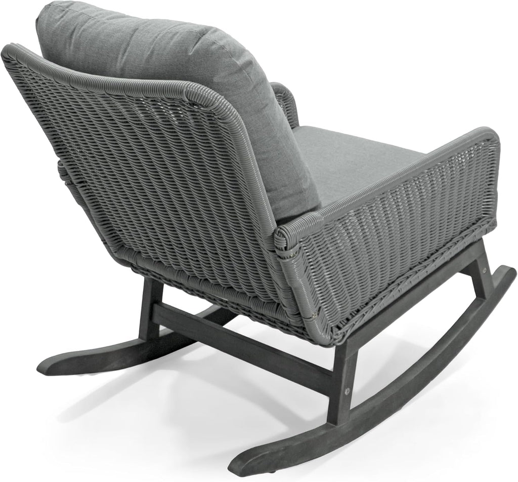 Christopher Knight Home Nadine Patio Rocking Chairs Set of 2, Wicker Rocker, Wood Rocking Chair, PE Rattan Wicker Chair, Rocking Chair with Cushions, Comfort Wicker Rocker for Backyard Balcony, Gray