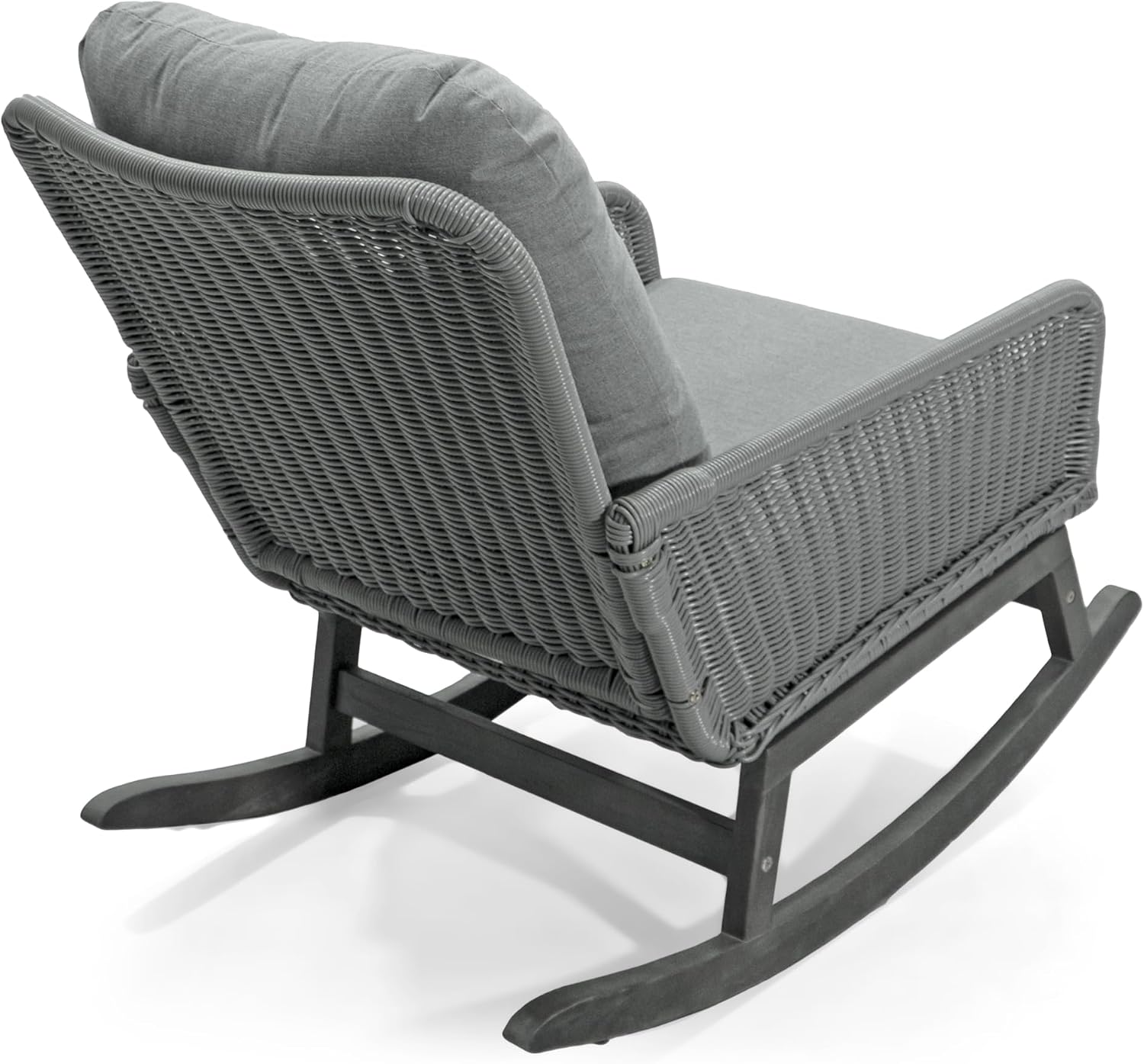 Christopher Knight Home Nadine Patio Rocking Chairs Set of 2, Wicker Rocker, Wood Rocking Chair, PE Rattan Wicker Chair, Rocking Chair with Cushions, Comfort Wicker Rocker for Backyard Balcony, Gray