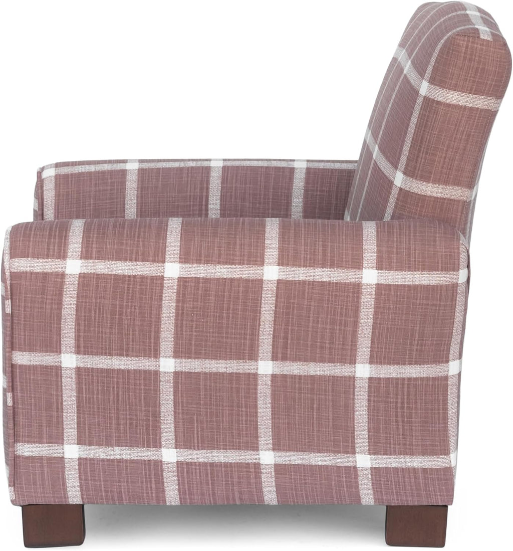 Toddler Personalized Armchair, Kids Upholstered Rocking Chair with Personalization, Toddler Chair with Personalized Name, Comfy Child Armchair (Legs, Rosewood Check Linen)