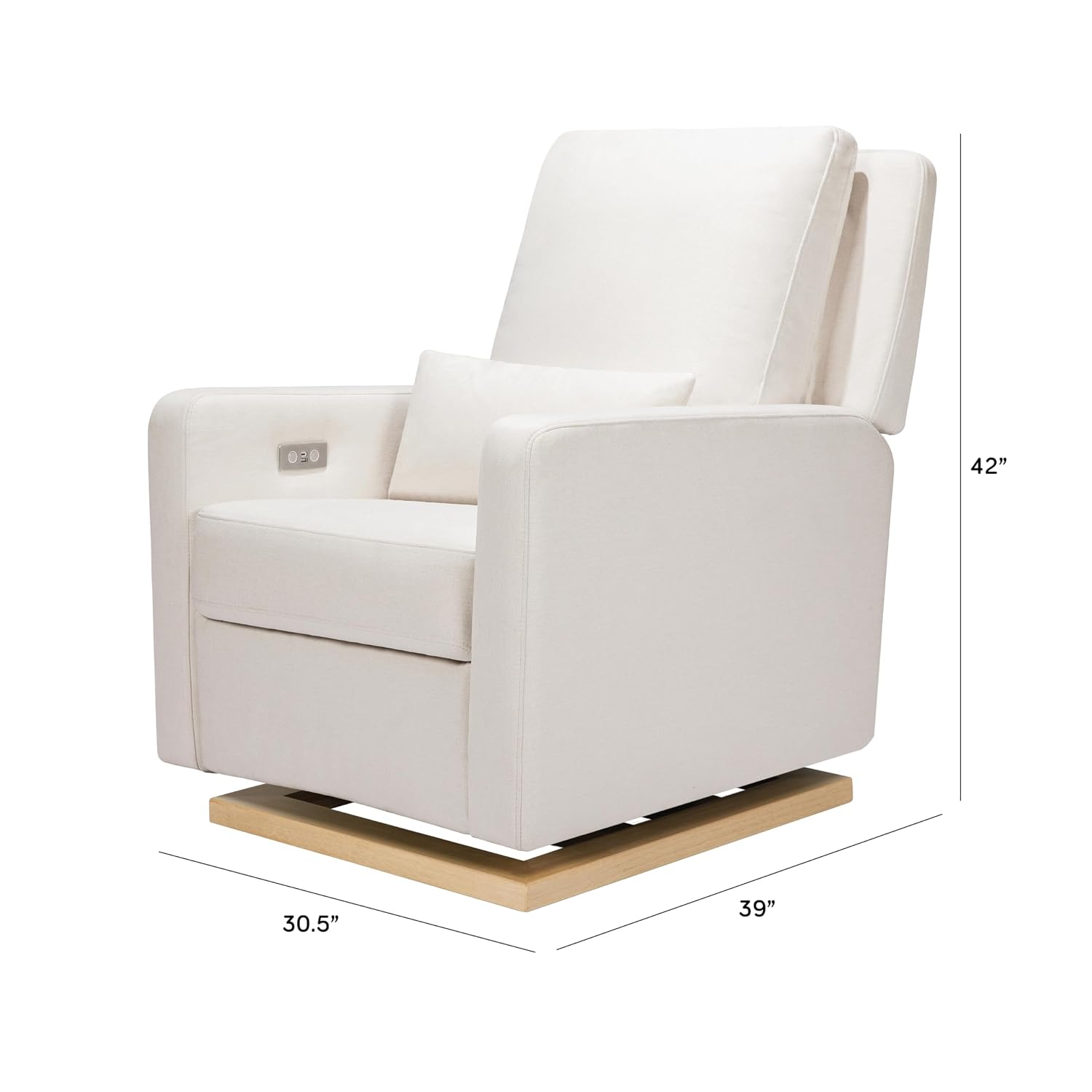 Babyletto Sigi Electronic Power Recliner & Swivel Glider with USB Port in Performance Cream Eco-Weave with Light Wood Base, Water Repellent & Stain Resistant, Greenguard Gold and CertiPUR-US Certified
