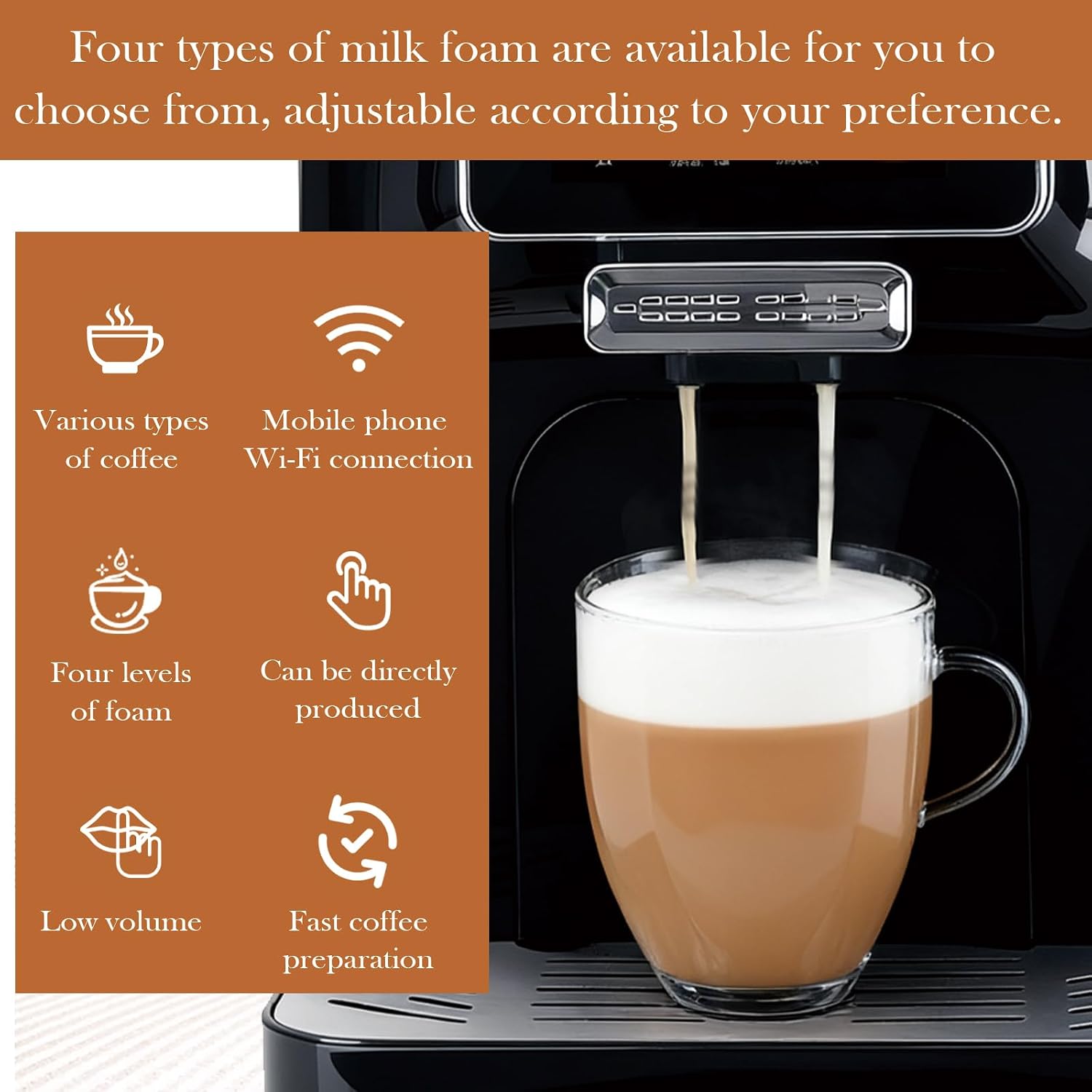 Fully Automatic Espresso Coffee Machine with Milk Cooler 4.3' Touchscreen Dual Heating 11 One Touch Beverages Adjustable Grinder & Milk Frother WiFi Smart Control