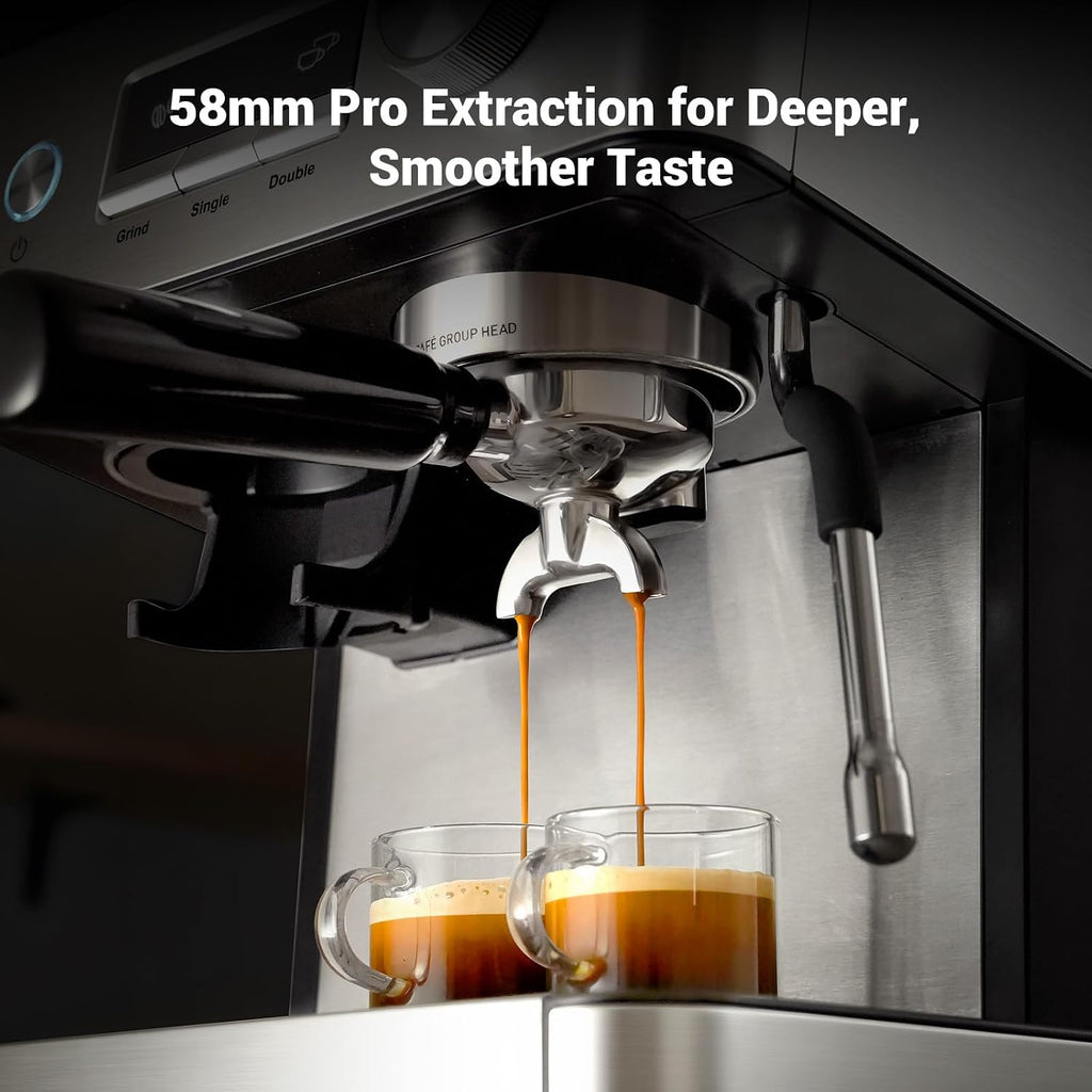 Gevi 20 Bar Espresso Machine with Built-in Grinder & Milk Frother | Professional Coffee Maker for Home | Cappuccino, Latte, 2.3L Removable Water Tank, Stainless Steel Steam Wand