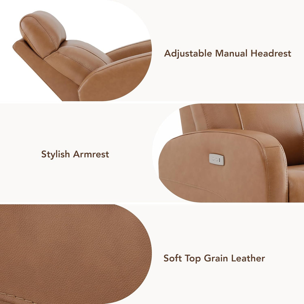 CHITA Genuine Leather Power Recliner Chair for Adults, FSC Certified Electric Nursery Swivel Glider for Living Room, Camel Brown