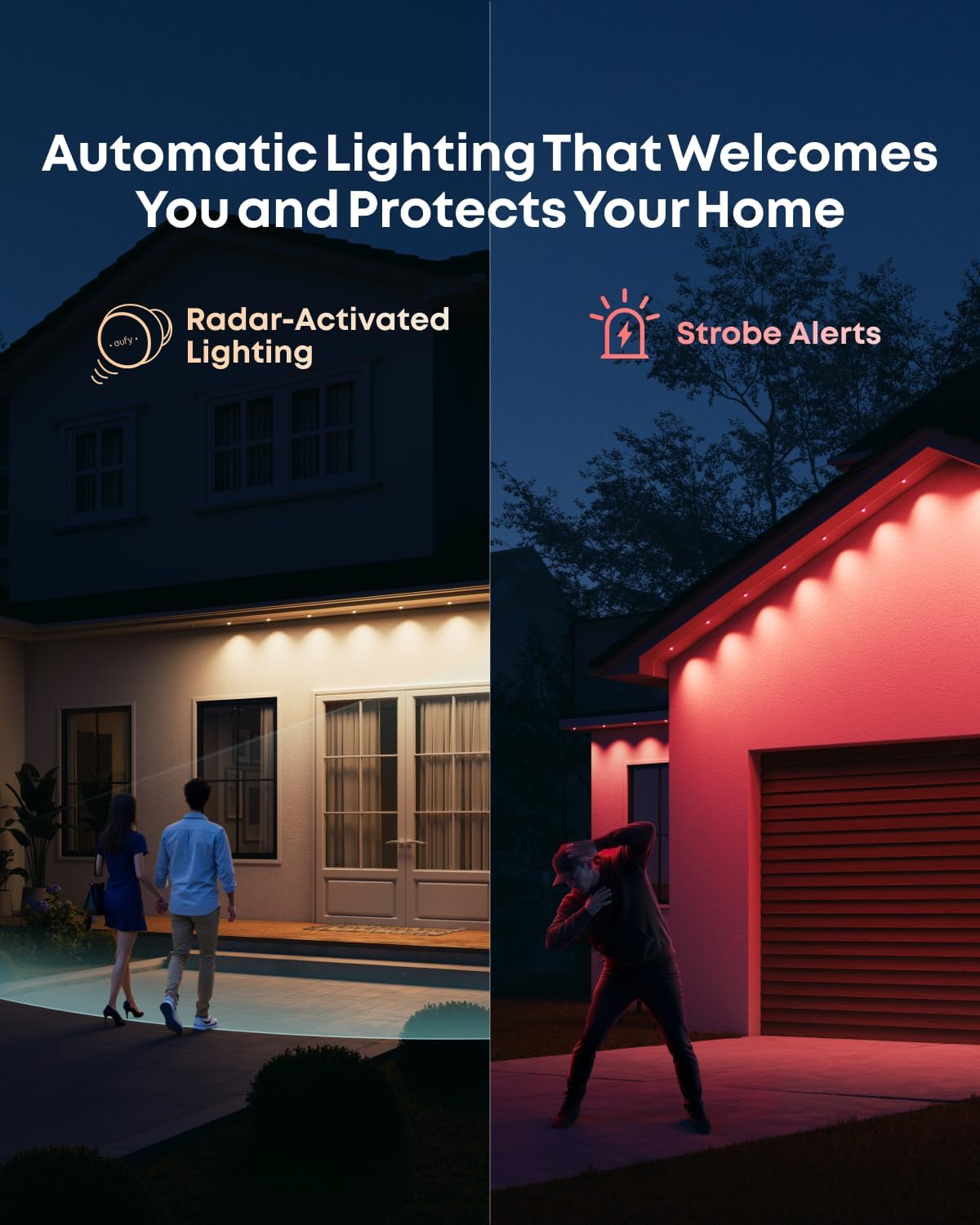 eufy Permanent Outdoor Lights S4, Radar-Activated, 100ft with 72 RGBWW LED String Lights for Daily, Accent and Christmas Decorations, AI Themes, Work Cams, Matter Support, IP67 Waterproof