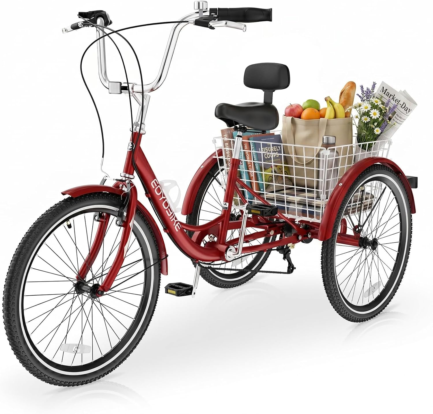 Slsy Adult Tricycle 7 Speed, 20/24/26 Inch Step-Through 3 Wheel Bike for Adults with Large Shopping Basket, 350 lb Capacity Adult Trike for Seniors, Women and Men