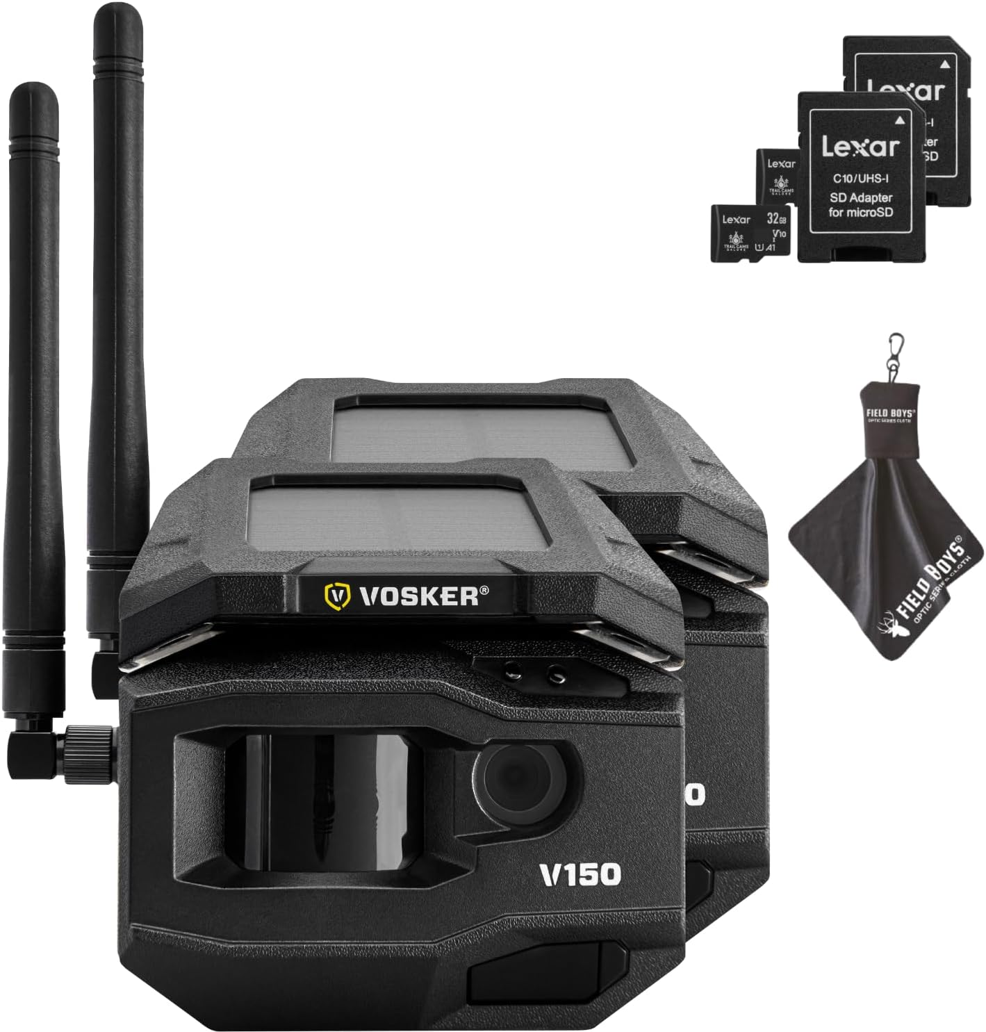 Vosker V150 Solar-Powered LTE Cellular Home Security Outdoor Camera | Motion Activated Sensor Nightvision Wireless Camera | Receive Photos on Your Mobile App with Two SD Cards (2PK)