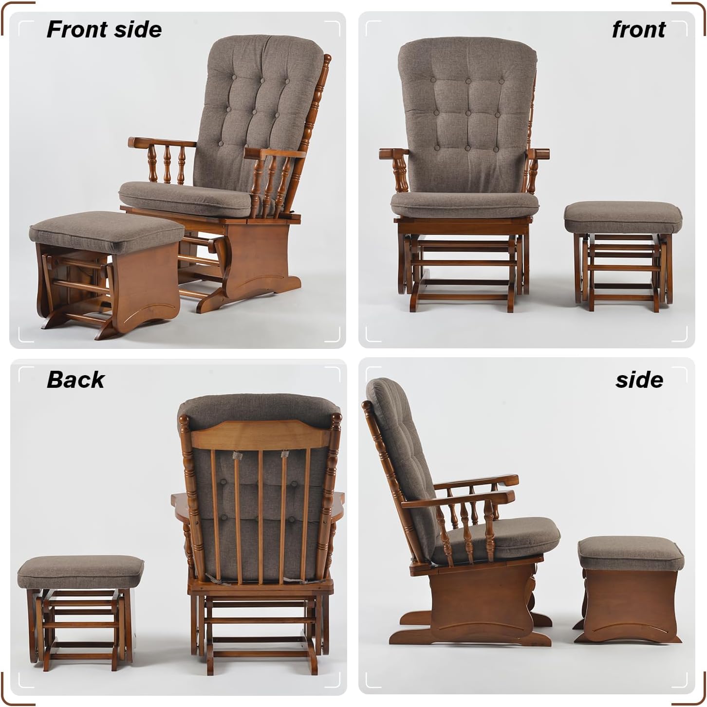Solid Wood Glider Rocking Chair and Ottoman Set, Rustic Nursery Glider Rocker with Padded Cushion, Smooth Rocking Motion Indoor Living Room Nursing Napping Reading, Coffee Brown