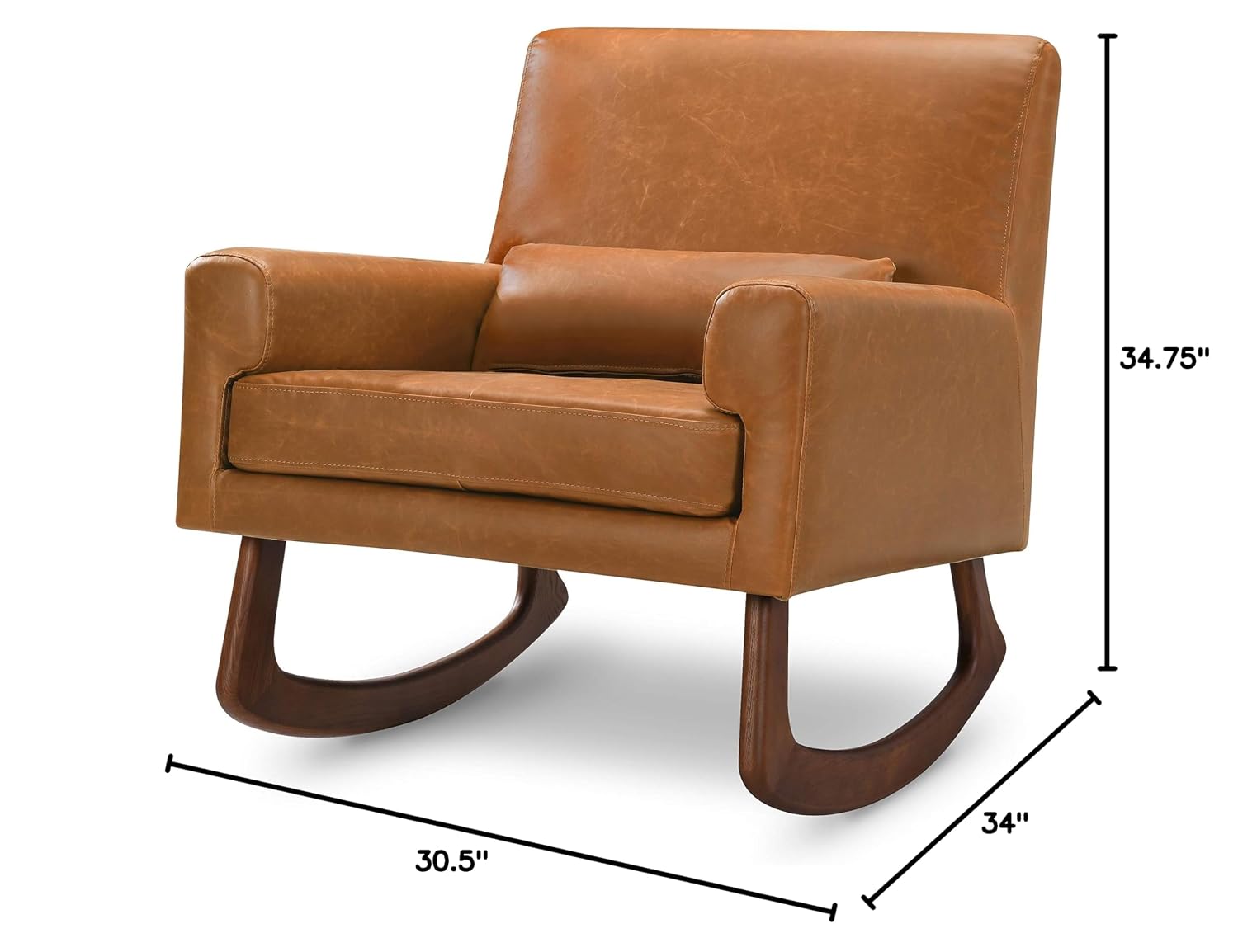 Nursery Works Sleepytime Rocker in Tan PU Vegan Leather with Walnut Legs, Greenguard Gold and CertiPUR-US Certified