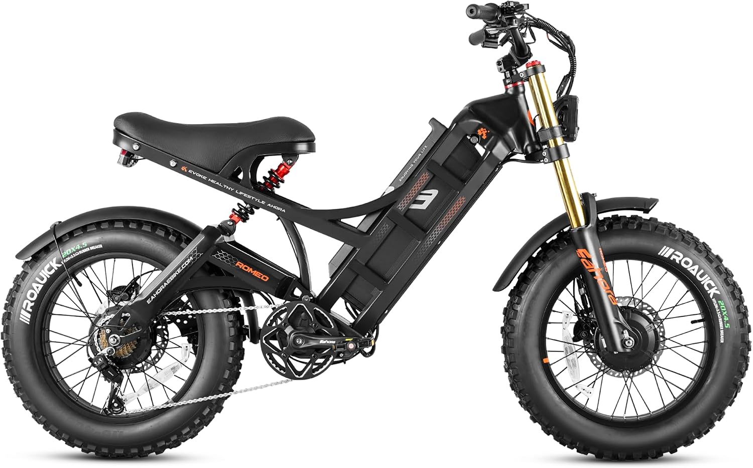 Eahora Romeo Pro/Romeo 2/Romeo Ultra 34-43Mph 1600-3000W Electric Bike for Adults 48-60V 60-70Ah 200Miles Long Range, 20*4.5/26*4.0' Fat Tire Full Suspension, All Terrain, Hydraulic Brake, APP Control