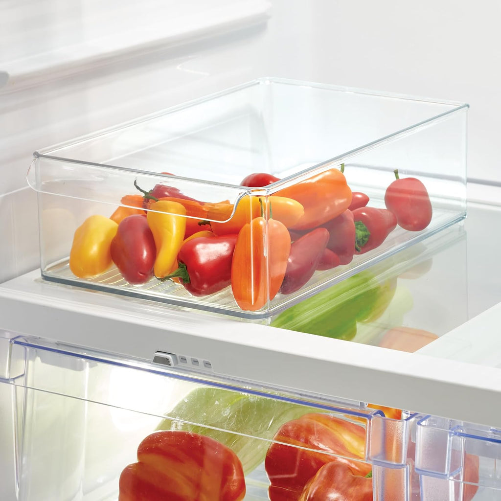 iDesign Large Stackable Fridge or Freezer Bin with Front Handle - Set of 6 - Clear - Made in USA