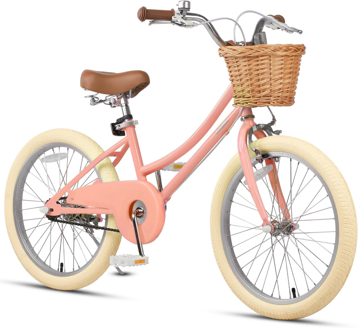Petimini Vintage Kids Bike for Girls, 12–20 Inch Classic Bicycle with Wicker Basket & Bell, High Tensile Steel Frame, Training Wheels (12–18'), 85% Pre-Assembled, Retro Bike for Outdoor Riding