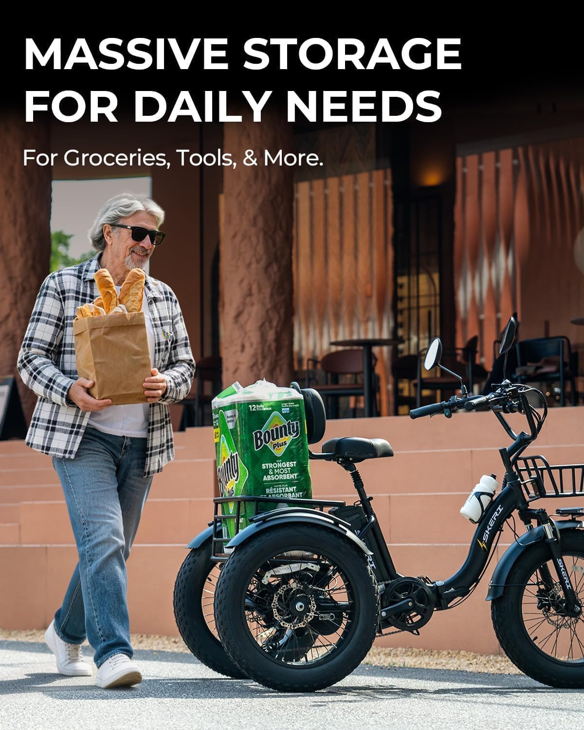 Skeri Electric Tricycle for Adults, 750W(Peak 1350W) Motor Etrike, 20'x4' Folding Fat Tire Electric Trike, 48V13Ah Battery, 3-Wheel Electric Bike, 20MPH, Front & Rear Basket & Differential
