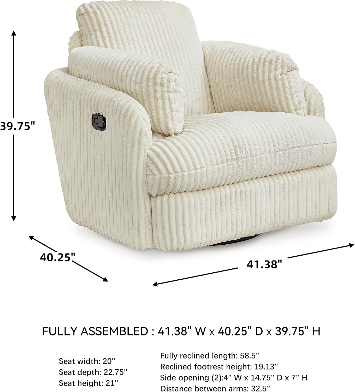 Signature Design by Ashley Tie-Breaker Cozy Contemporary Manual Press-Back Swivel Glider Rocker Recliner with 2 Bolster Pillows and Hidden Storage, White