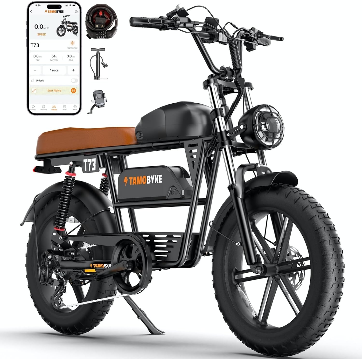 Tamobyke Premium T73 Series Electric Bike for Adults,48V15Ah/36Ah/41Ah Large Battery,1000W/1500W/3000W Powerful Motor, 28/33/37.5Mph Max Speed,20''*4'' Fat Tire E-Bike for Commute/Off-Road. Age 15+.