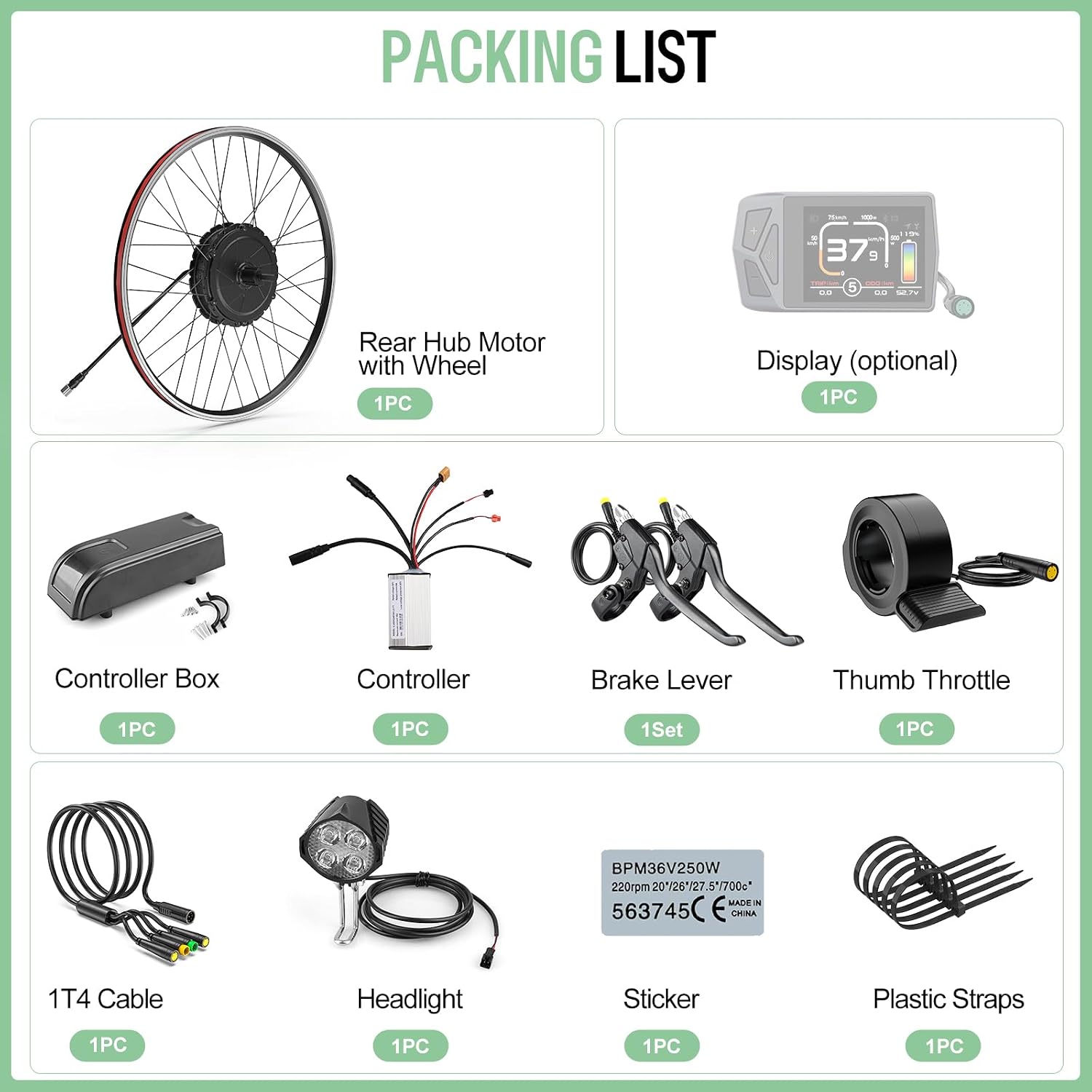 BAFANG 48V 500W/750W Rear Hub Motor Kit 20'/26'/27.5'/700C Rear Wheel Electric Bike Conversion kit Ebike Conversion Kit with Optional Battery&Display