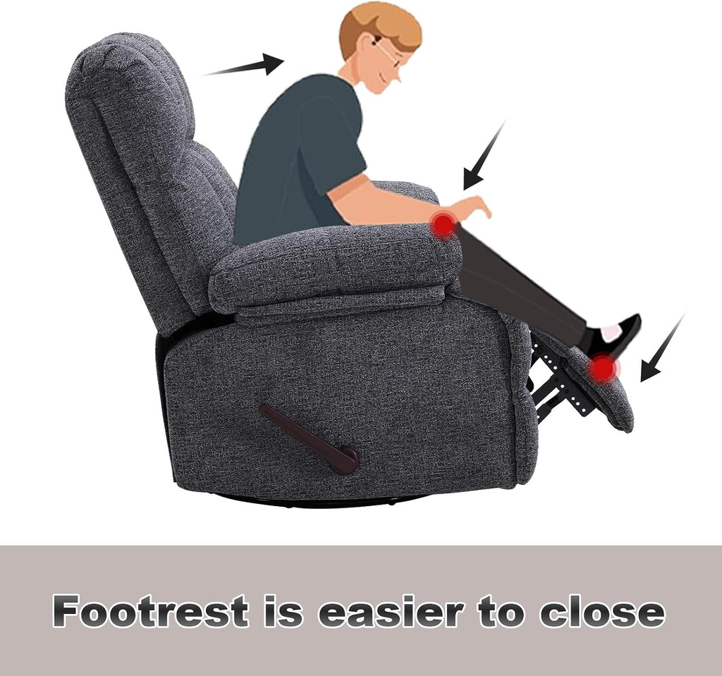 Eiayeebil Oversized Swivel Rocker Recliner Chair for Adult, Rock Recliner for 350lb Big Man, Extra Wide Manual Recliners, Overstuffed Soft Rocking Sofa Chair,Light Grey