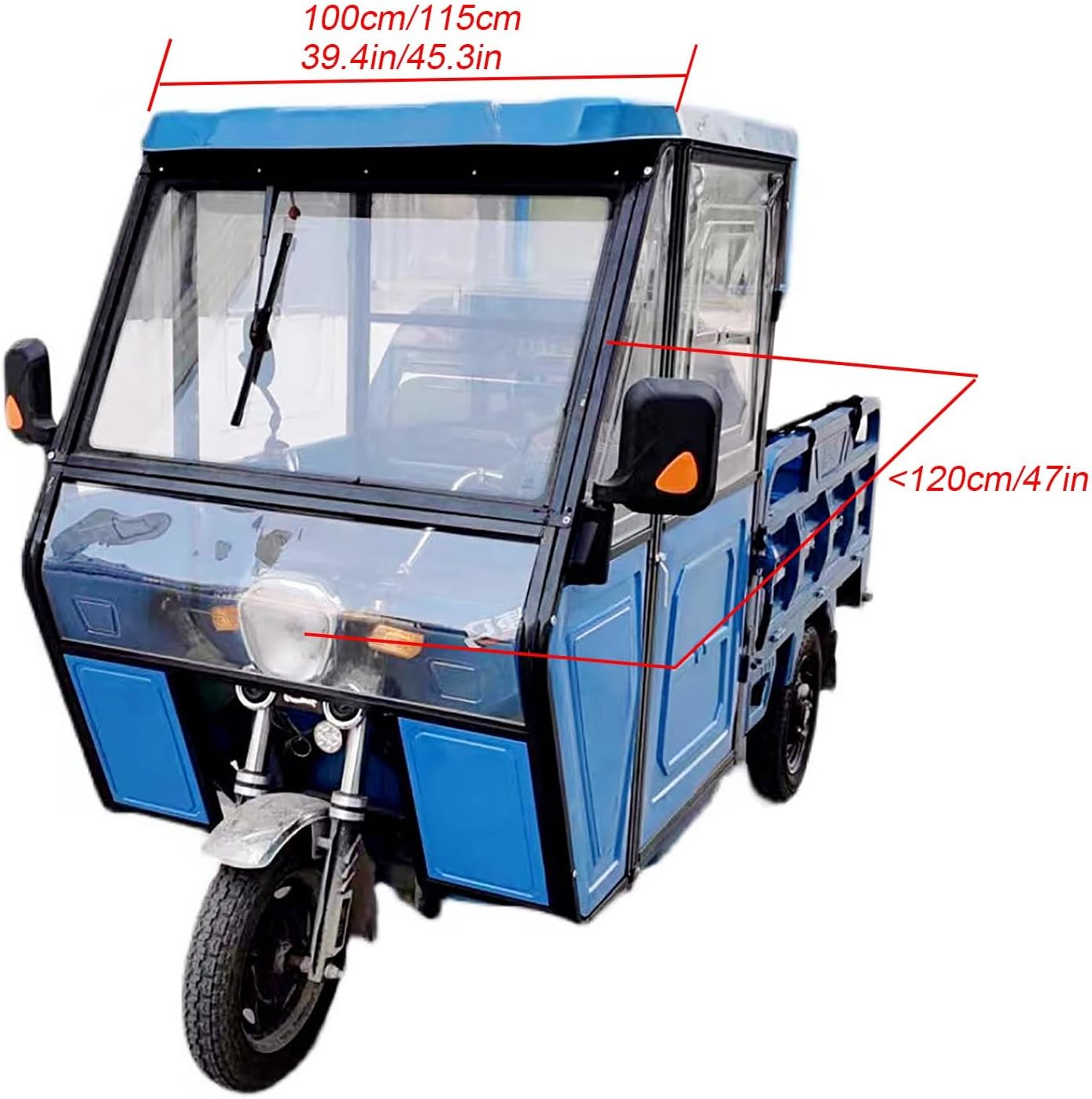 Electric Tricycle Cover, Three-Wheeler Cab Awning, Fully Enclosed Awning, Tricycle Frame Canopy with Tempered Glass, for Delivery Electric Trike(Red,100cm/39.4in)