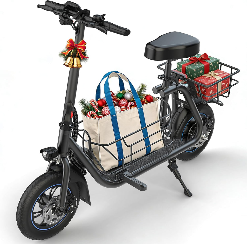 Gyroshoes C1S Electric Scooter for Adults with Seat & Large Basket, 550W Motor, 20 Mile Range, 19MPH, Foldable E-Scooter for Commuting, Pets Dog, Grocery Shopping