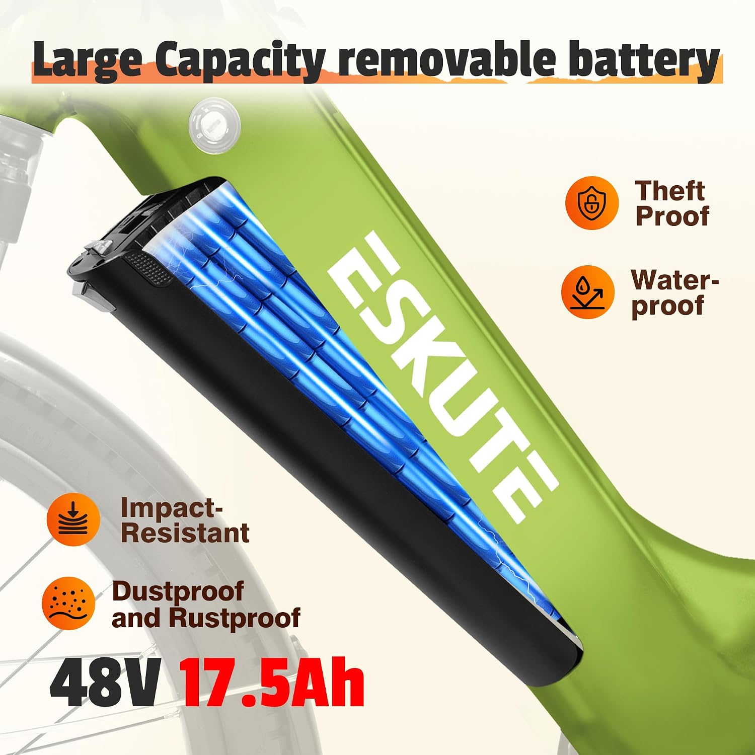 ESKUTE Electric Bike for Adults-1300w Peak Ebike, 28MPH Step Thru Electric Bicycle，70Miles 840 WH Removable Battery e-Bike, 7-Speed 26'' tire, Adjustable Stem,