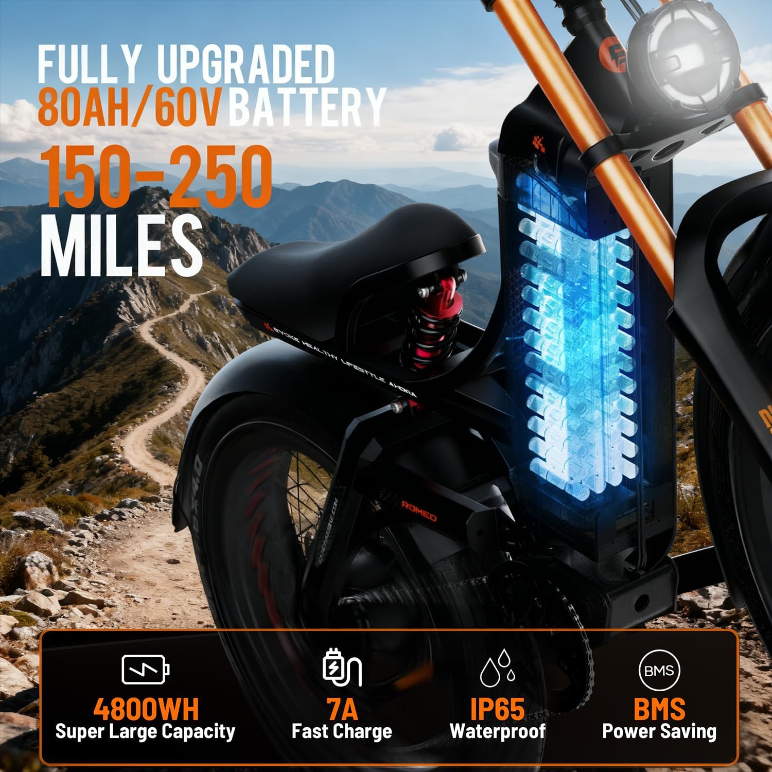 2026 eAhora Romeo Dual-Motor Ebike - 50Mph 5600W 60-80AH 250Miles Long Range Electric Bike for Adults, Full Suspension Hydraulic Brakes Electric Bicycle, 26' Mountain Bike for Off-Road Commuting