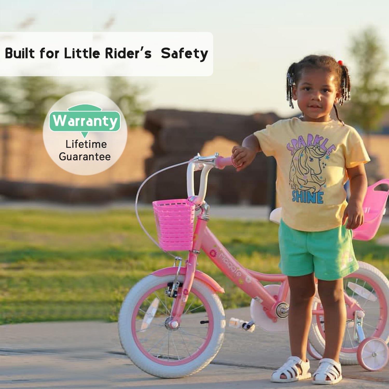 Glerc Maggie Girls Bike, 12-20 Inch Kids Bike for 2-13 Years Old Children, Princess Style Kids Bicycle with Doll-Seat & Basket & Training Wheels, Multiple Colors