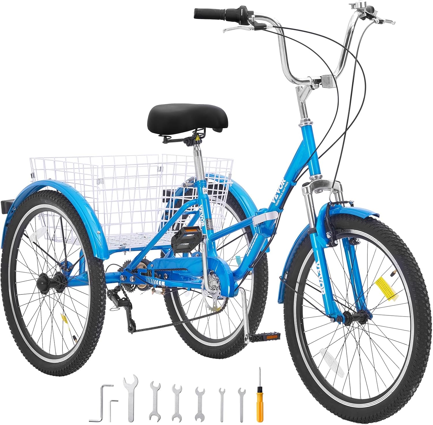 VEVOR Folding Adult Tricycle,Adult Folding Trikes, 3 Wheel Cruiser Bike with Large Basket & Adjustable Seat, Shopping Picnic Foldable Tricycles for Women, Men, Seniors