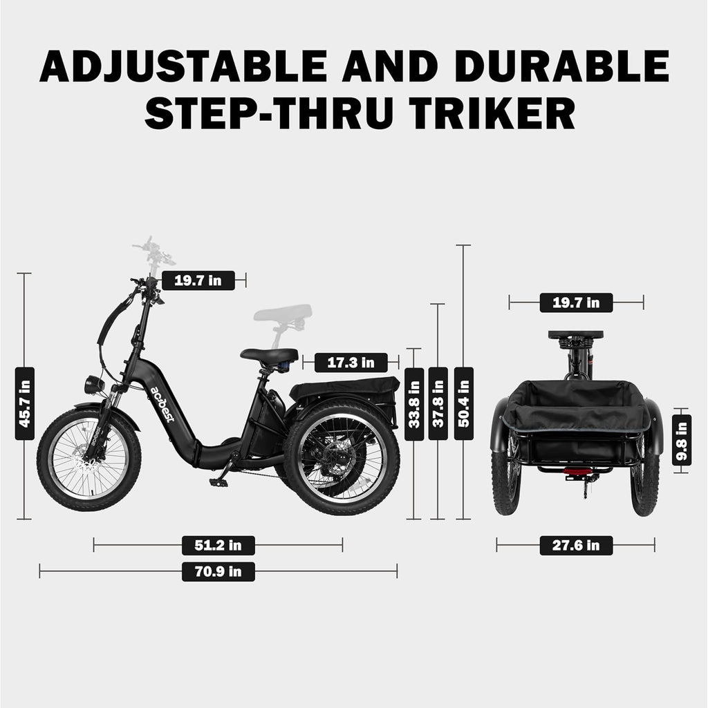 ACTBEST Triker Electric Bike, Peak 1200W Brushless Motor Folding Trike Ebike, 748.8Wh Removable Battery,Up to 70 Miles,Step-Thru 3 Wheel Electric Bicycle,20X3.0 Fat Tire Tricycle for Adults
