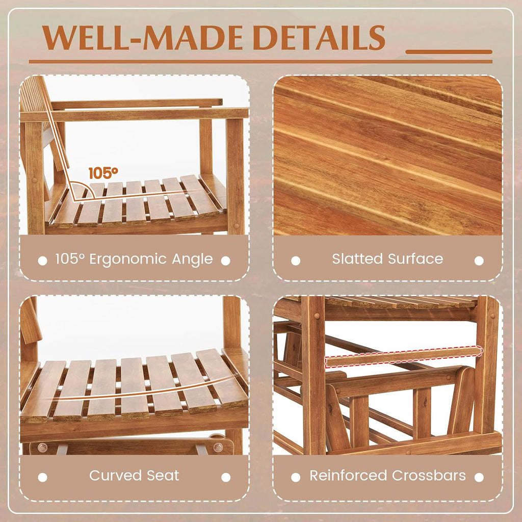 Tangkula 2 Person Outdoor Glider Bench, Poplar Wood Patio Swing Glider Loveseat with Armrests, Slatted Seat & Backrest, Porch Rocking Glider Bench for Backyard, Garden, Deck (Natural)