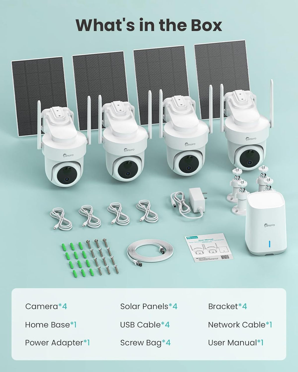 4K Security Cameras Wireless Outdoor No Subscription, 360° PTZ Home Security Cameras System, 64G Local Storage HomeBase, Human/Vehicle/Pet Recognition AI, Color Night Vision, 4 Cam-Kit