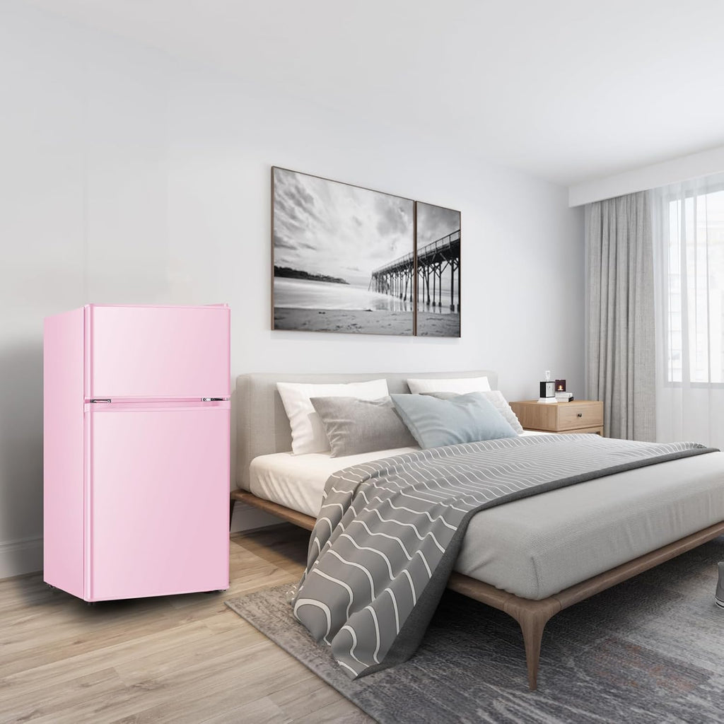 HAILANG Mini Fridge With Freezer,3.2 Cu.Ft Compact Refrigerator,Mini Refrigerator With 2 Doors For Bedroom,Office,Kitchen,Apartment,Dorm(pink)