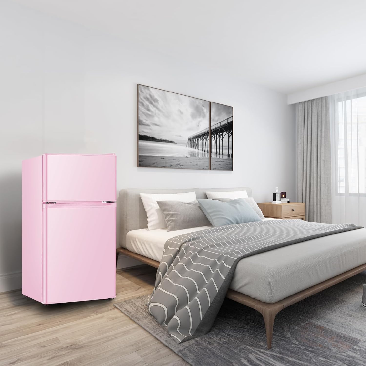 HAILANG Mini Fridge With Freezer,3.2 Cu.Ft Compact Refrigerator,Mini Refrigerator With 2 Doors For Bedroom,Office,Kitchen,Apartment,Dorm(pink)