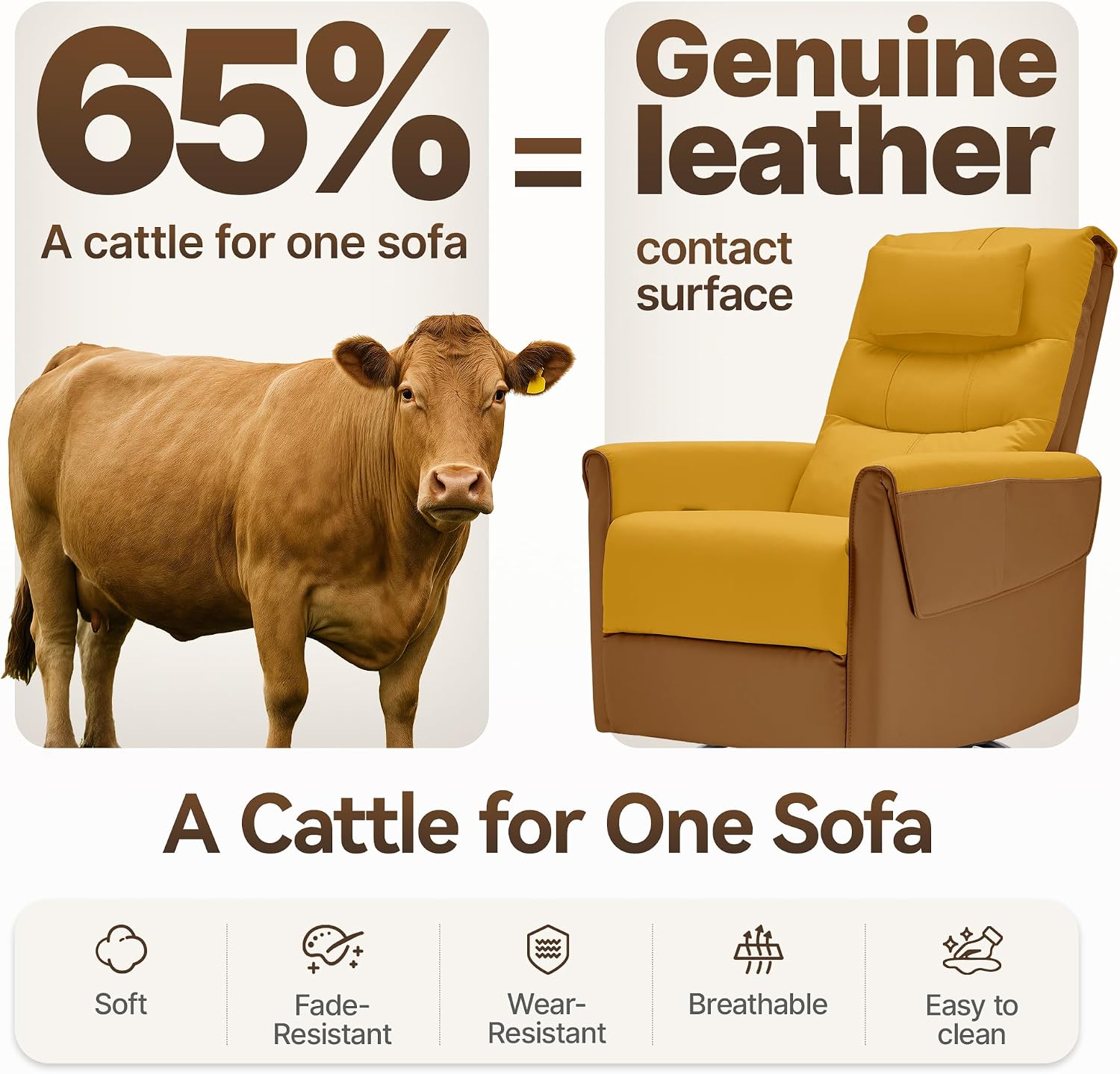 AIRSKY Leather Recliner Chair, Top Grain Leather, Italian Water-Washing Process, Movable Headrest,Swivel Rocker Recliner, Nursery Rocking Chairs,Wall Hugger Recliners, Living Room Chair, R3 (Brown)