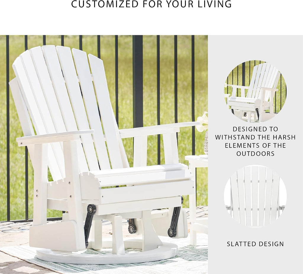 Signature Design by Ashley Hyland Wave Outdoor Casual Swivel Glider Adirondack Chair with 360-Degree Swivel, Weather Resistant HDPE, 18' Seat Height, White