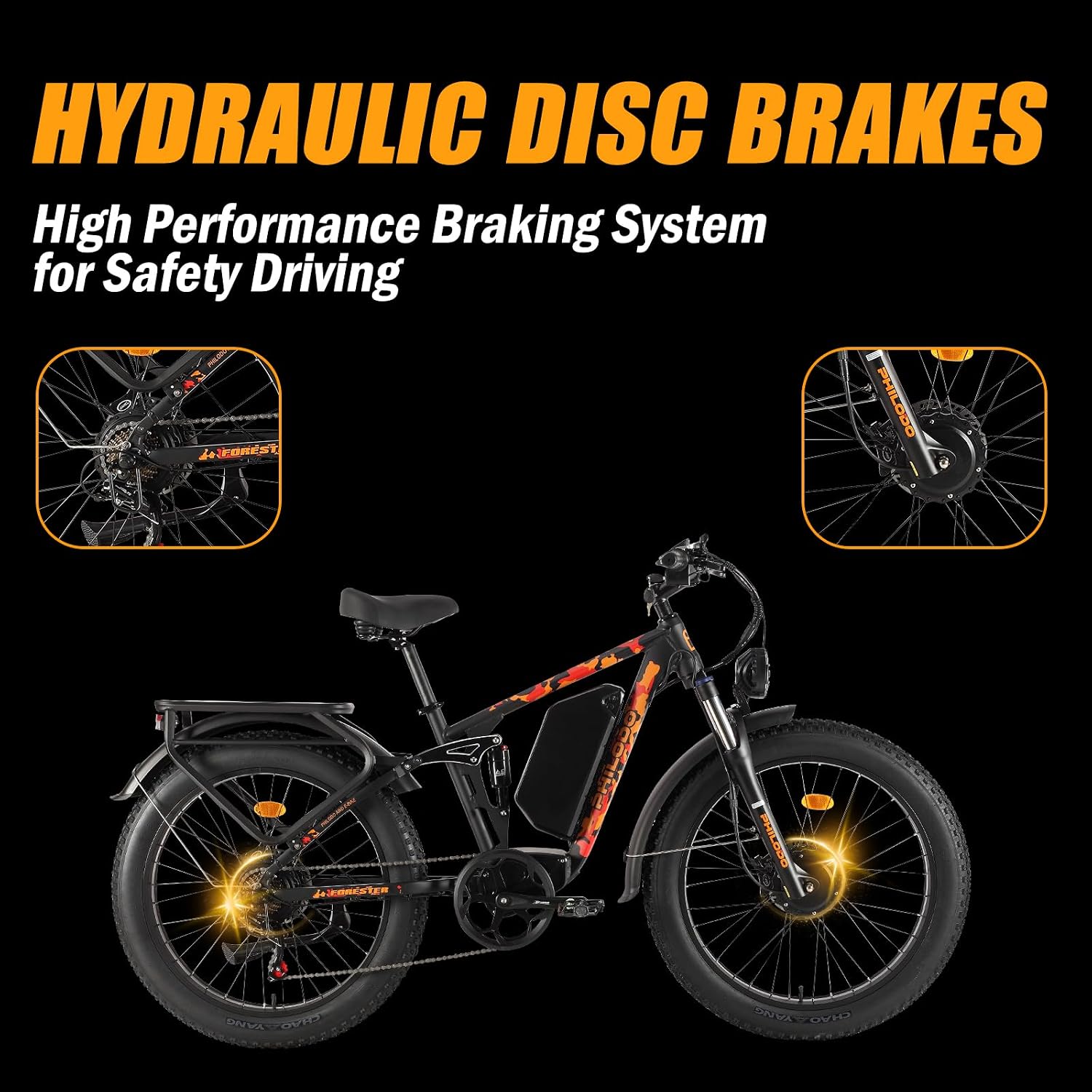 Forester 5000w Electric Bike, 60V 25Ah Bike Battery for Long Range with Dual Motor Ebike for Adults, 26x4 Electric Bike Fat Tires for All Terrain Electric Mountain Bike