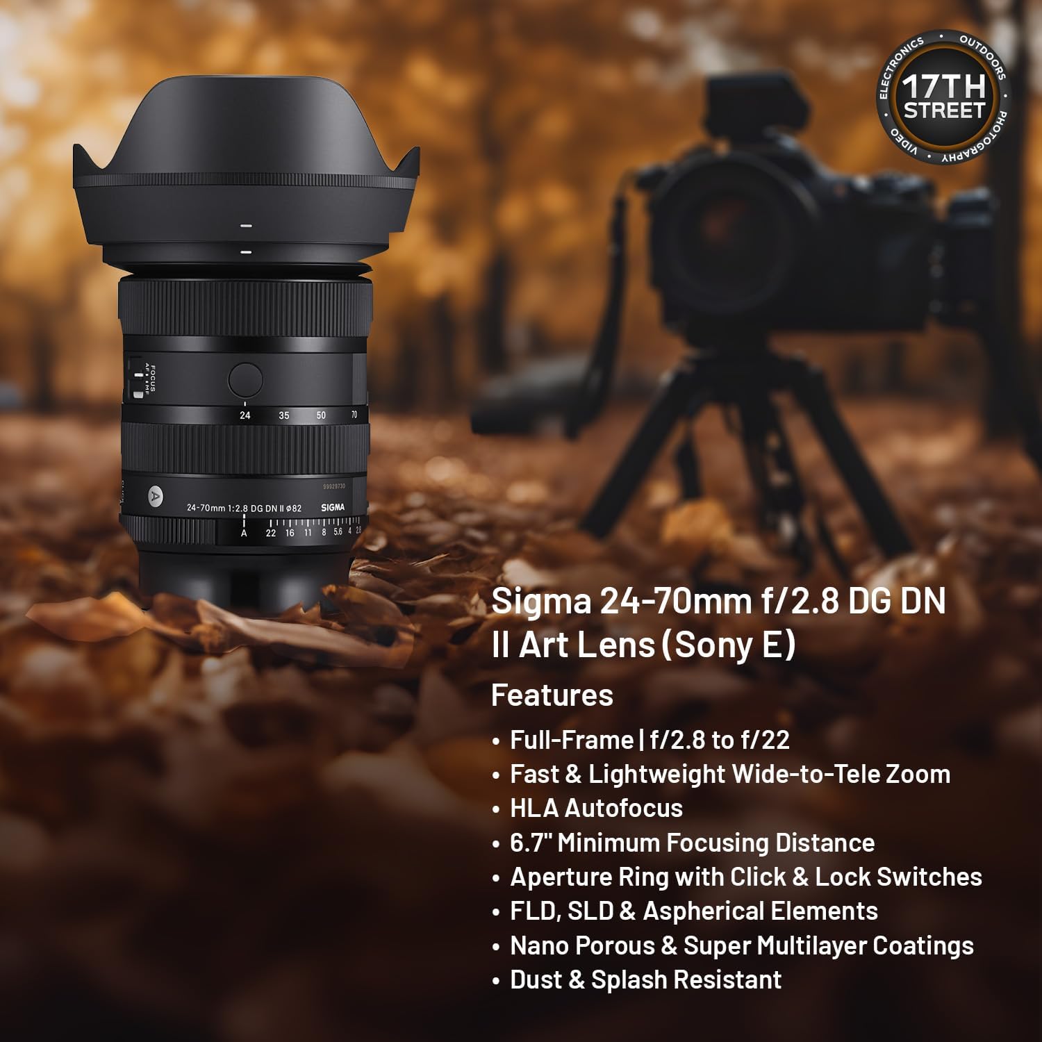 Sigma 24-70mm f2.8 DG DN II Art Lens Sony E, Full Frame Format, Six SLD Elements, Rounded 11-Blade, Godox Flash TT350S Mini, 64GB Extreme PRO Memory Card & Waith Cleaning Cloth (Bundle Set)