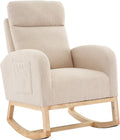 IDEALHOUSE Nursery Rocking Chair, Upholstered Glider Rocker with High Back & Side Pocket, Comfy Nursing Chair for Breastfeeding, Padded Nursery Armchair for Baby Room, Bedroom & Living Room