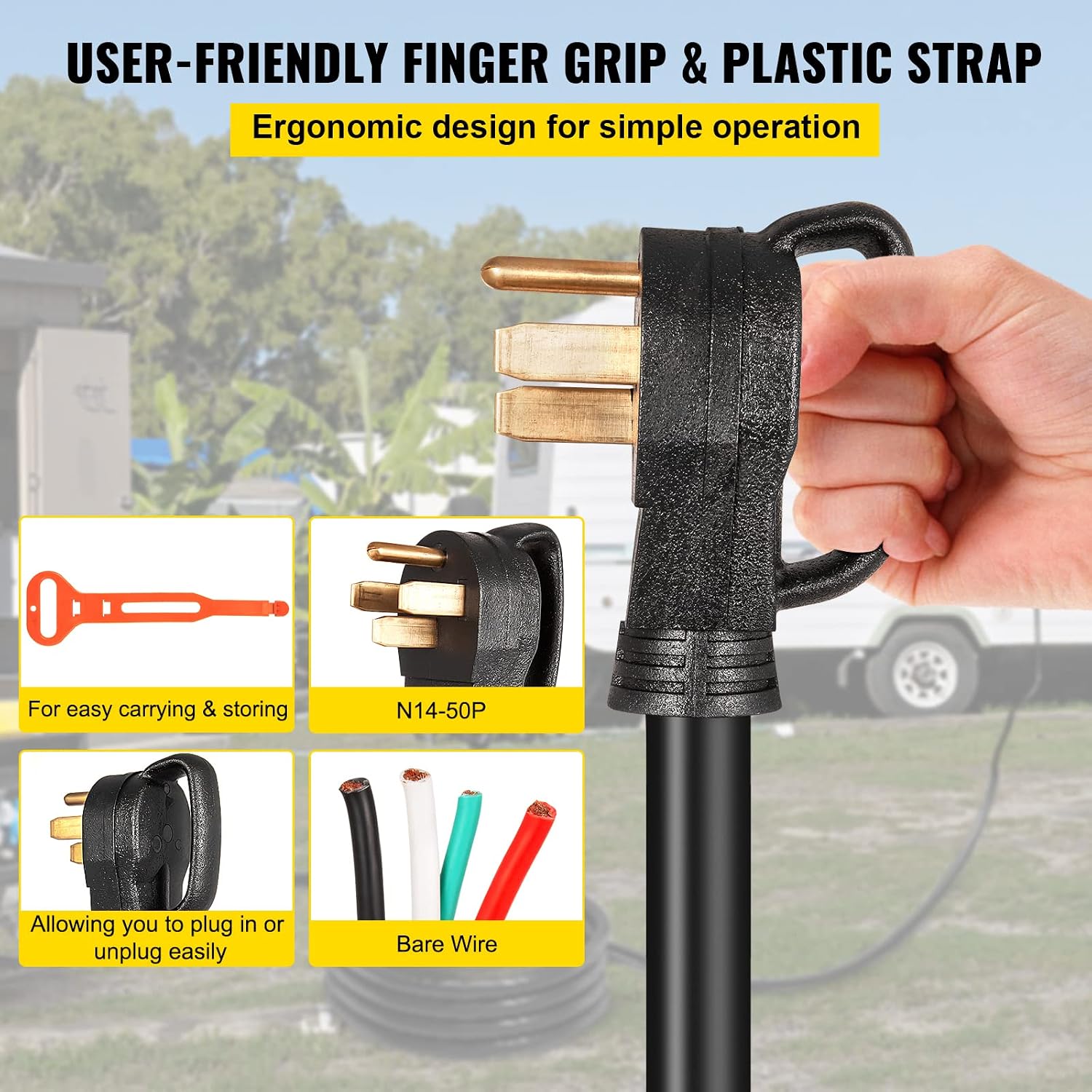 VEVOR 25 FT 50 Amp Generator Extension Cord 6/3+8/1 AWG STW 50A RV Power Cord NEMA 14-50P to Bare Wire Cut Cord for Manual Transfer Switch Home Backup Camper Trailer Temporary Power ETL Certified