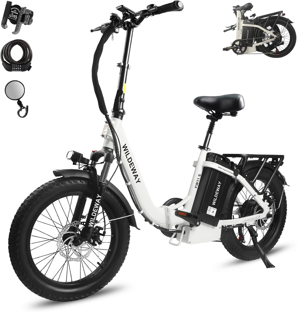 Wildeway Folding Electric Bike for Adults with 32Ah Battery Long Range 750W Motor 28MPH, 20'x 3.0'Fat Tire Foldable EBike, Urban City Commuter Men Women Bicycle 7 Speed Gear