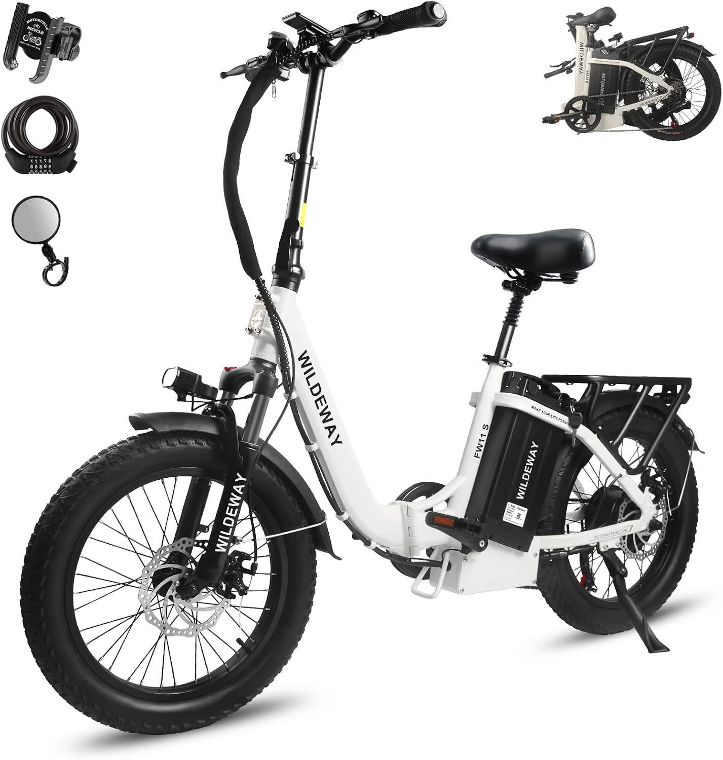 Wildeway Folding Electric Bike for Adults with 32Ah Battery Long Range 750W Motor 28MPH, 20'x 3.0'Fat Tire Foldable EBike, Urban City Commuter Men Women Bicycle 7 Speed Gear