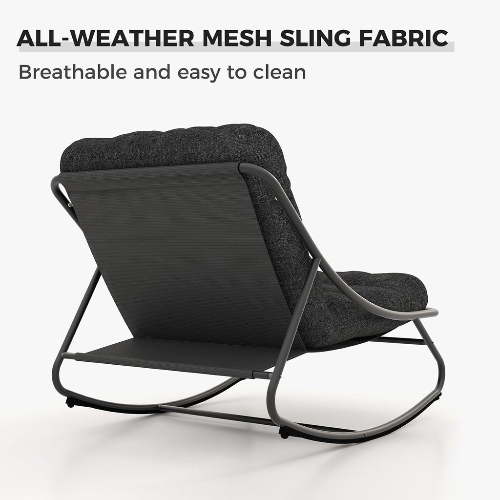 Grand patio Outdoor Rocking Chair, Padded Cushion Recliner Rocker for Front Porch Sunroom Patio Backyard, Comfy Lounge Rocking Chair for Napping Relaxing, Grey