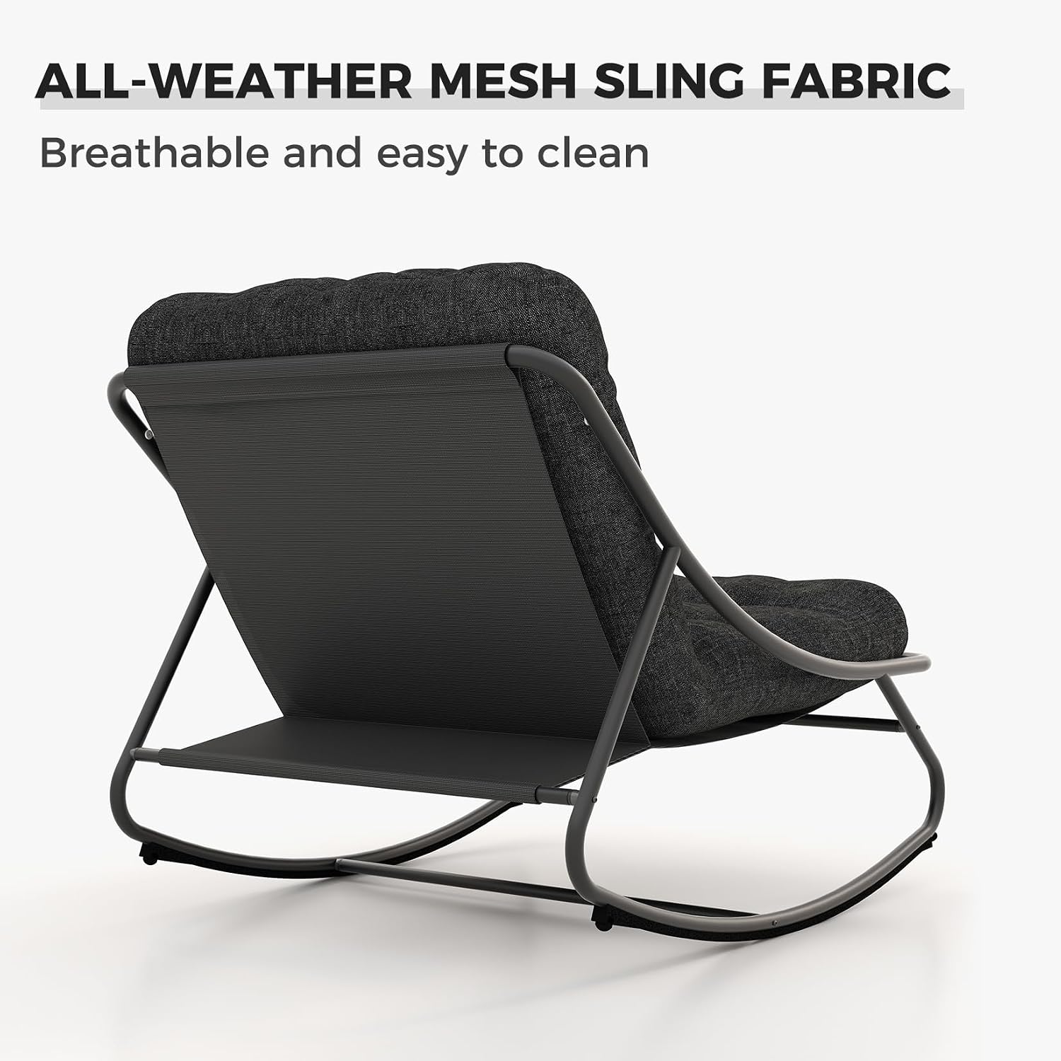 Grand patio Outdoor Rocking Chair, Padded Cushion Recliner Rocker for Front Porch Sunroom Patio Backyard, Comfy Lounge Rocking Chair for Napping Relaxing, Grey