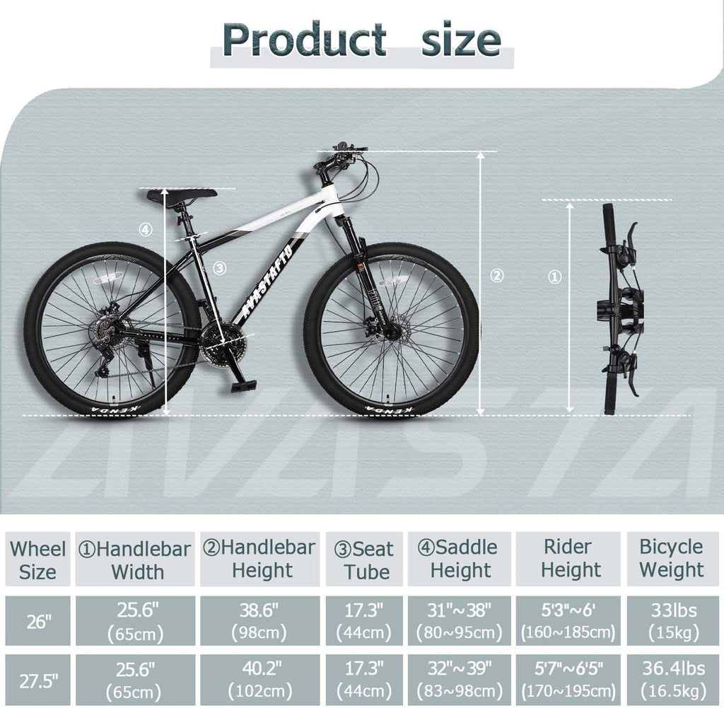 AVASTA Earth 26 27.5 inch Mountain Bike with 21-Speed, Aluminum Frame, Dual Disc Brake, Comfortable Saddle, Multiple Colors