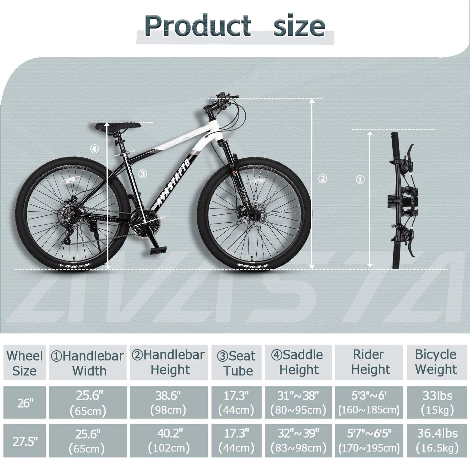 AVASTA Earth 26 27.5 inch Mountain Bike with 21-Speed, Aluminum Frame, Dual Disc Brake, Comfortable Saddle, Multiple Colors