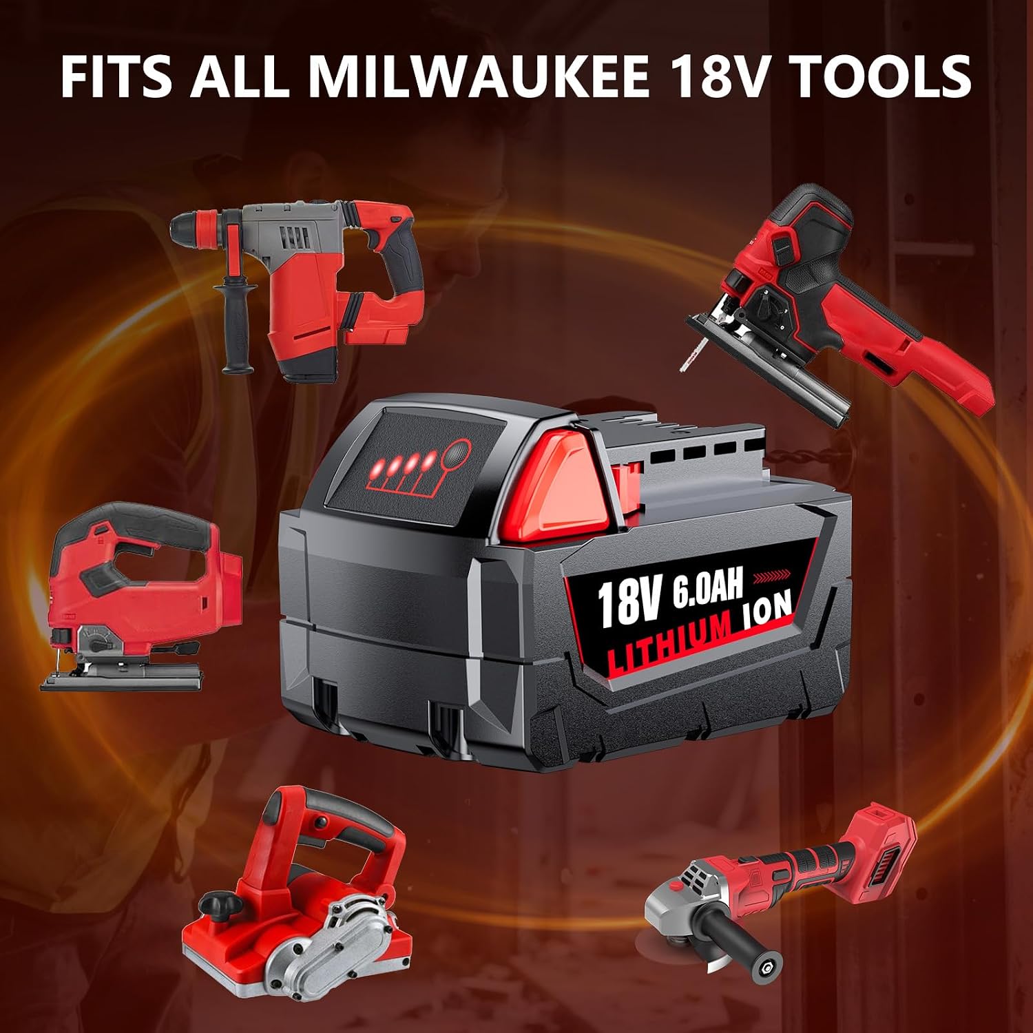 Replacement for Milwaukee M18 Battery, 6000mAh 18V Lithium High-Capacity Batteries Compatible with M18 Cordless Power Tools and Charger 48-11-1850 48-11-1860 48-11-1828 48-11-1815 48-11-1822 (4PACK)