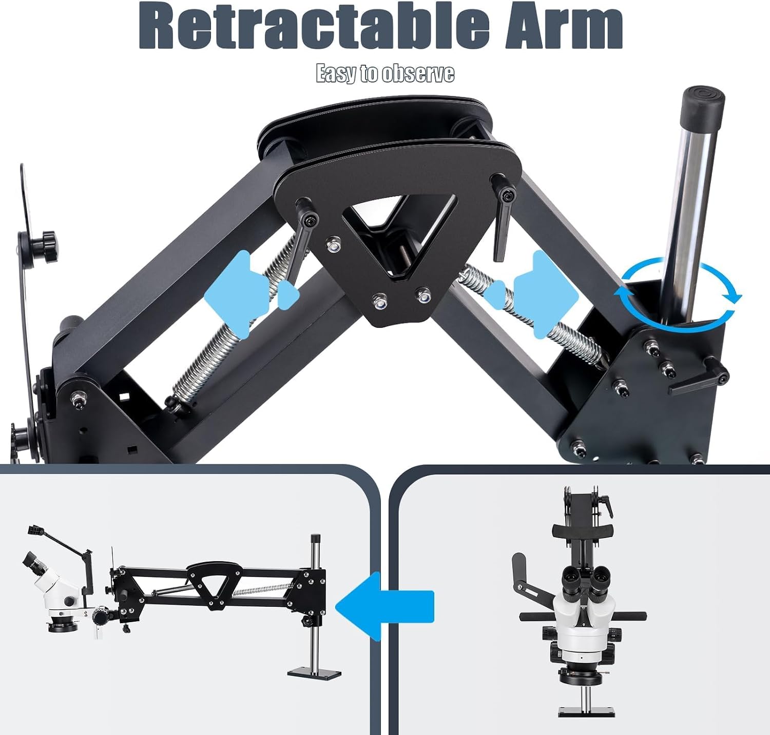DZQ Multi-Directional Microscope with Spring Bracket, 7X-45X Magnification Jewelry Microscope, Micro Jewelry Inlaid Stand with Ring LED Light