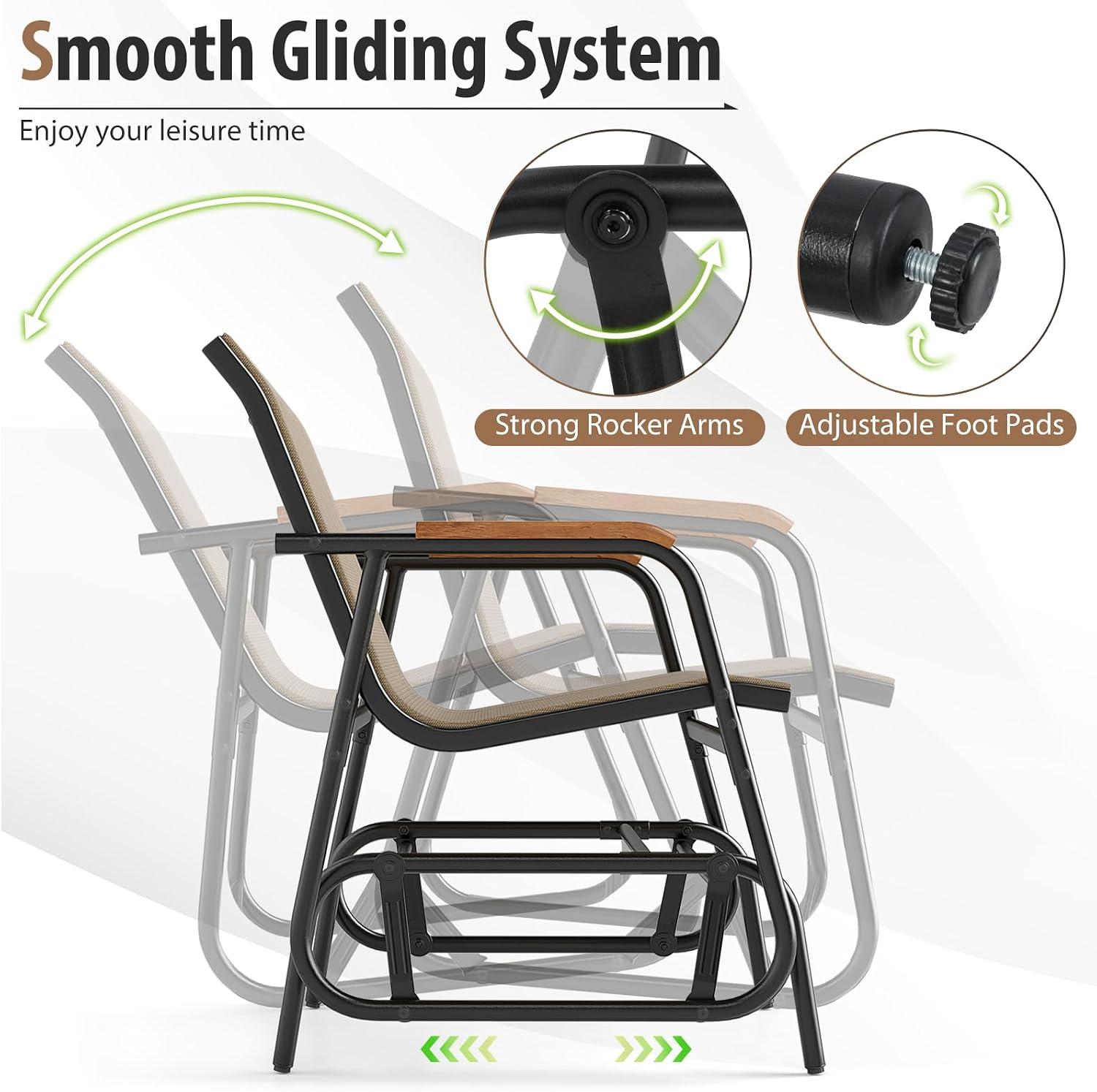 Giantex 3-Piece Outdoor Glider Set, 2-Pack Rocking Chairs with Small Tempered Glass Coffee Table, Metal Frame, Porch Rocker, Patio Bistro Set for Outside, Garden, Backyard, Balcony, Brown
