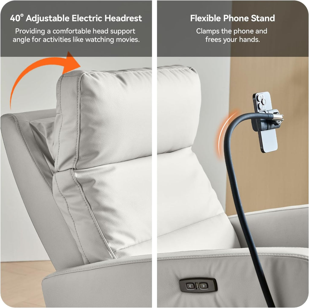 AIRSKY Power Recliner Chair with Power Headrest, Oversized Rocking Chair Nursery,Recliner Chair Swivel, Nursery Rocking Chairs, Lazy Boy Recliner Chair, Gray White,P2